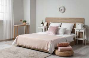 Interior,Of,Stylish,Bedroom,With,Bed,,Pillows,,Bedside,Tables,And